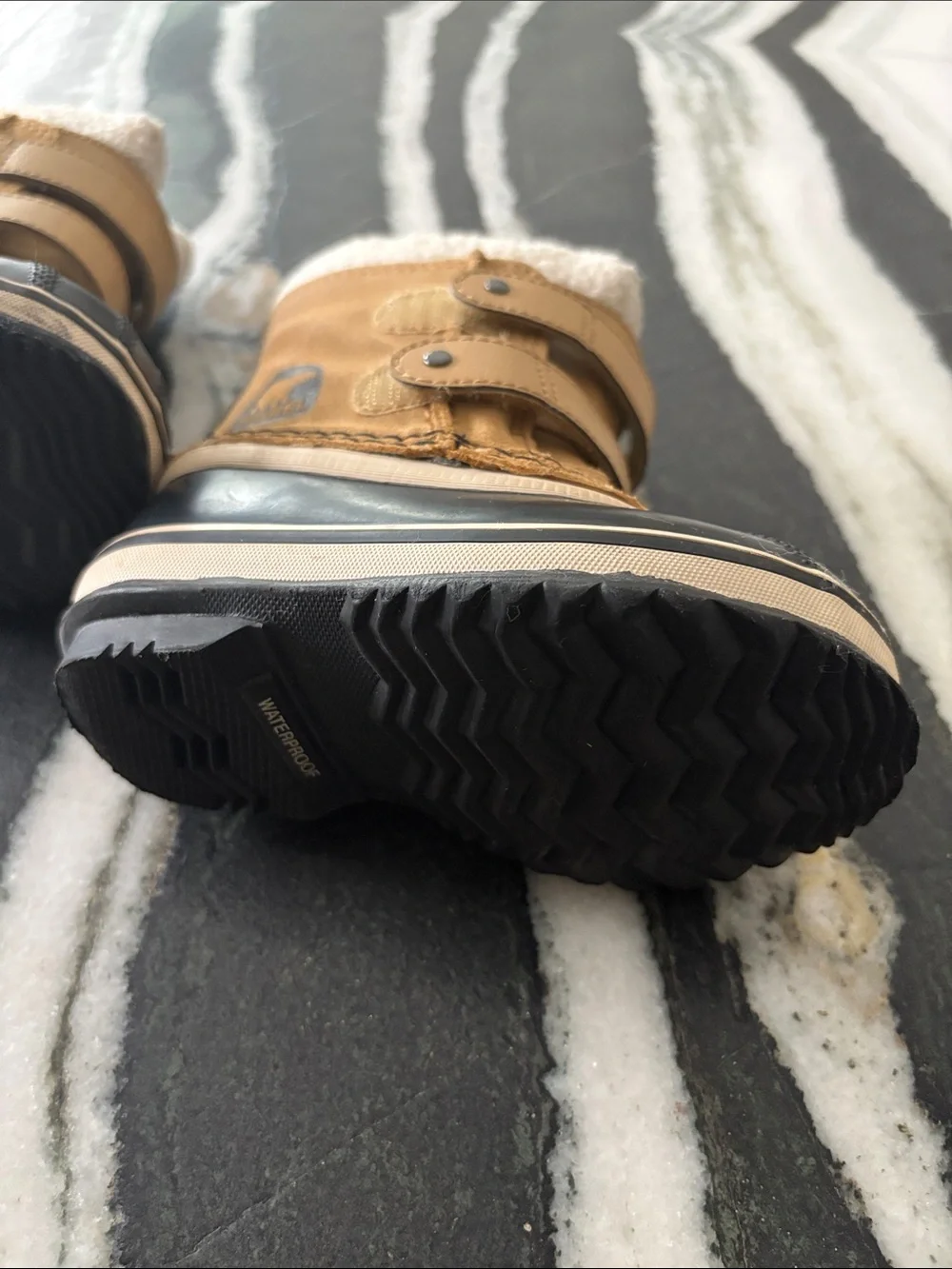 Sorel Kids Tan and Black Cozy Sherpa-Trim Snow Boots